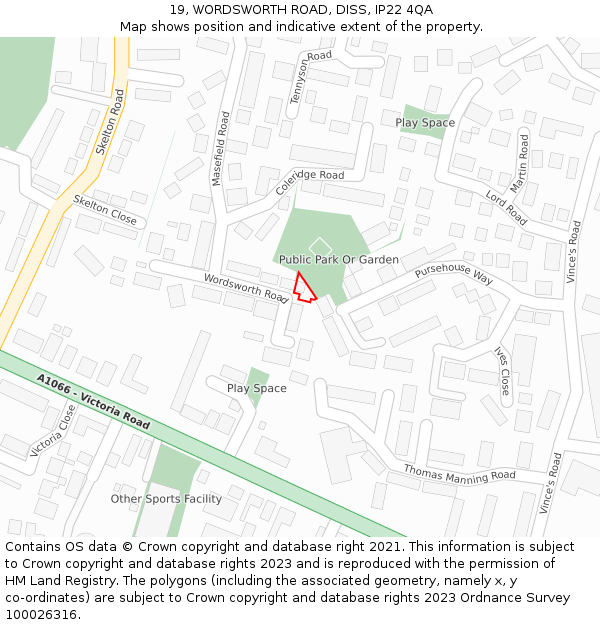 19, WORDSWORTH ROAD, DISS, IP22 4QA: Location map and indicative extent of plot