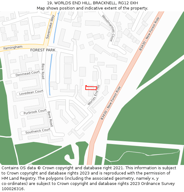 19, WORLDS END HILL, BRACKNELL, RG12 0XH: Location map and indicative extent of plot