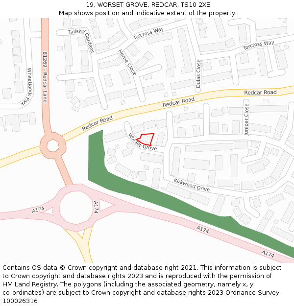 19, WORSET GROVE, REDCAR, TS10 2XE: Location map and indicative extent of plot