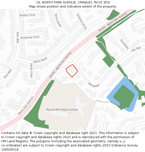 19, WORTH PARK AVENUE, CRAWLEY, RH10 3DG: Location map and indicative extent of plot