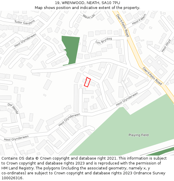 19, WRENWOOD, NEATH, SA10 7PU: Location map and indicative extent of plot