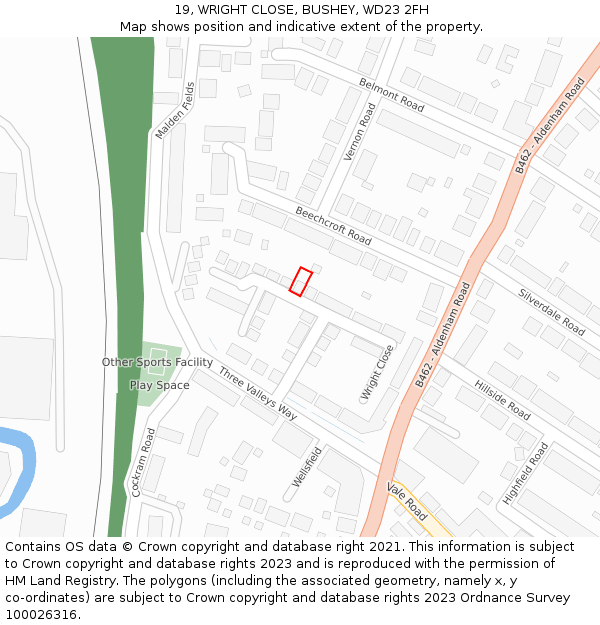 19, WRIGHT CLOSE, BUSHEY, WD23 2FH: Location map and indicative extent of plot