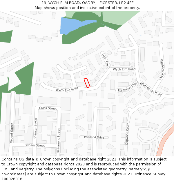19, WYCH ELM ROAD, OADBY, LEICESTER, LE2 4EF: Location map and indicative extent of plot