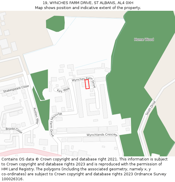 19, WYNCHES FARM DRIVE, ST ALBANS, AL4 0XH: Location map and indicative extent of plot