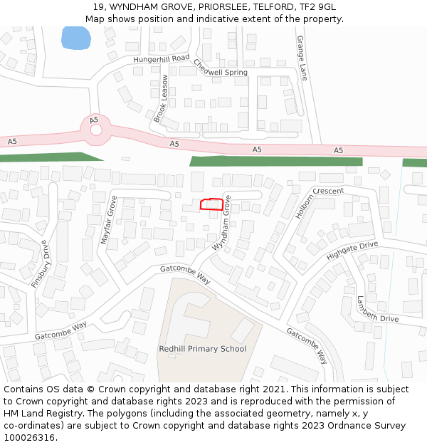 19, WYNDHAM GROVE, PRIORSLEE, TELFORD, TF2 9GL: Location map and indicative extent of plot