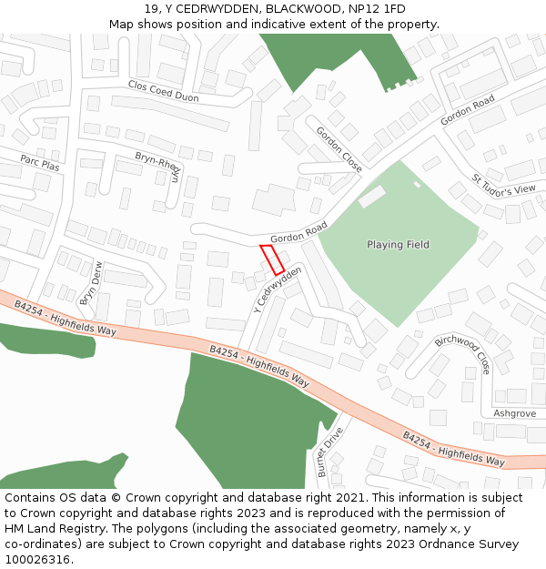 19, Y CEDRWYDDEN, BLACKWOOD, NP12 1FD: Location map and indicative extent of plot