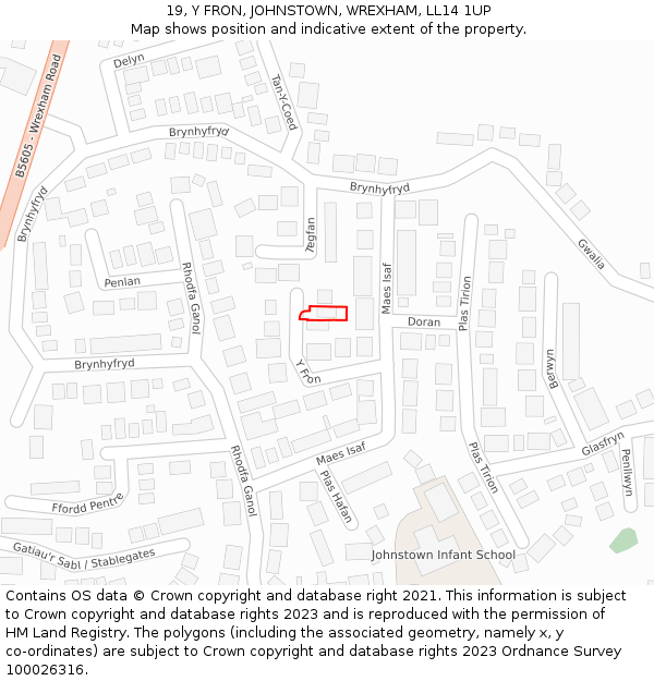 19, Y FRON, JOHNSTOWN, WREXHAM, LL14 1UP: Location map and indicative extent of plot