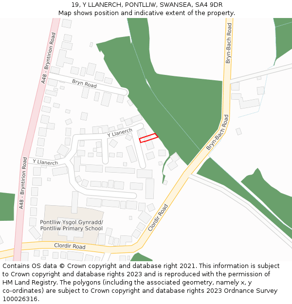 19, Y LLANERCH, PONTLLIW, SWANSEA, SA4 9DR: Location map and indicative extent of plot