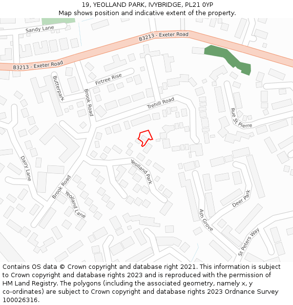 19, YEOLLAND PARK, IVYBRIDGE, PL21 0YP: Location map and indicative extent of plot