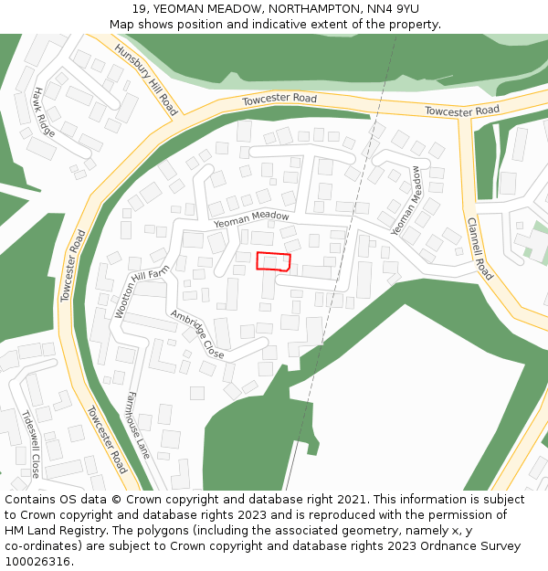 19, YEOMAN MEADOW, NORTHAMPTON, NN4 9YU: Location map and indicative extent of plot