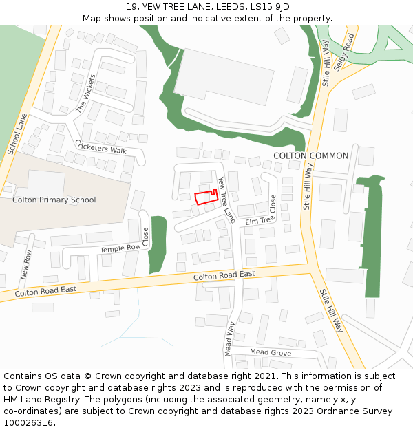 19, YEW TREE LANE, LEEDS, LS15 9JD: Location map and indicative extent of plot