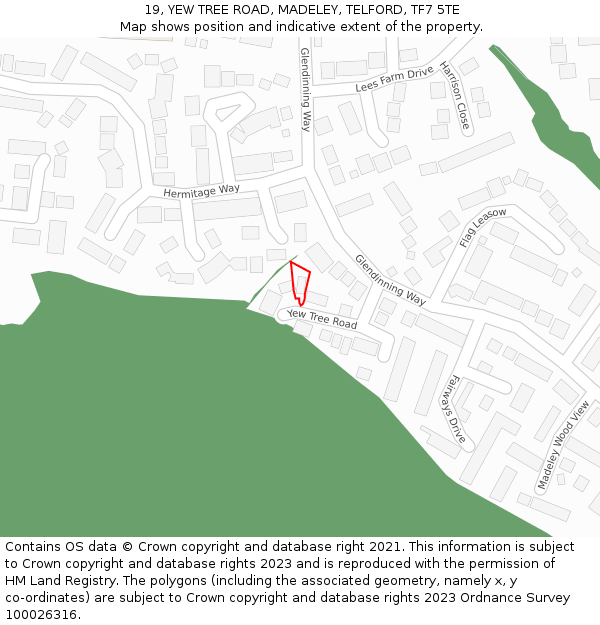 19, YEW TREE ROAD, MADELEY, TELFORD, TF7 5TE: Location map and indicative extent of plot