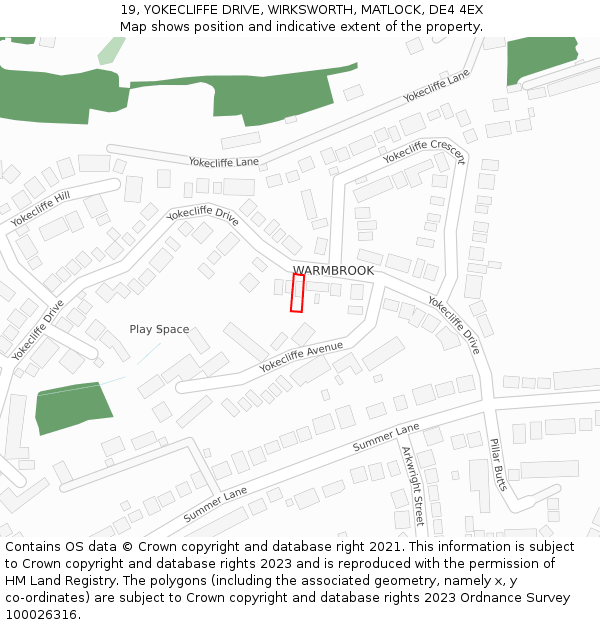 19, YOKECLIFFE DRIVE, WIRKSWORTH, MATLOCK, DE4 4EX: Location map and indicative extent of plot