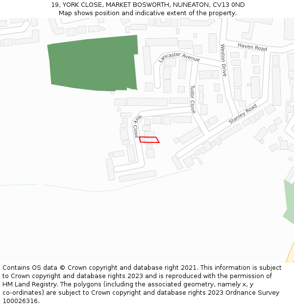 19, YORK CLOSE, MARKET BOSWORTH, NUNEATON, CV13 0ND: Location map and indicative extent of plot