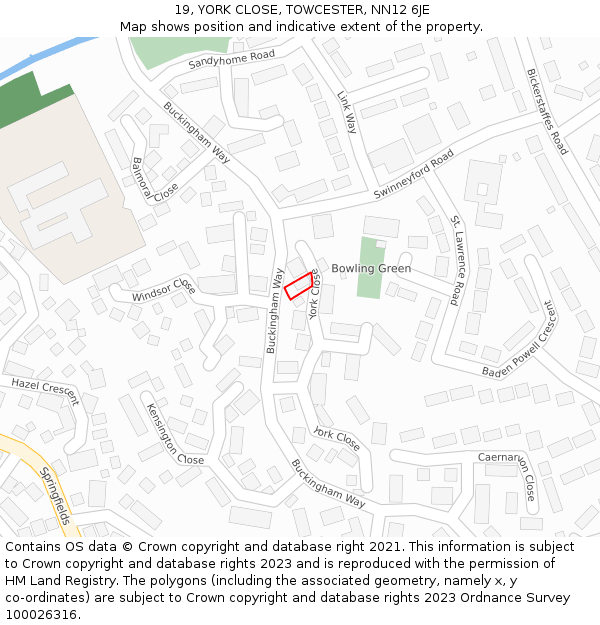 19, YORK CLOSE, TOWCESTER, NN12 6JE: Location map and indicative extent of plot