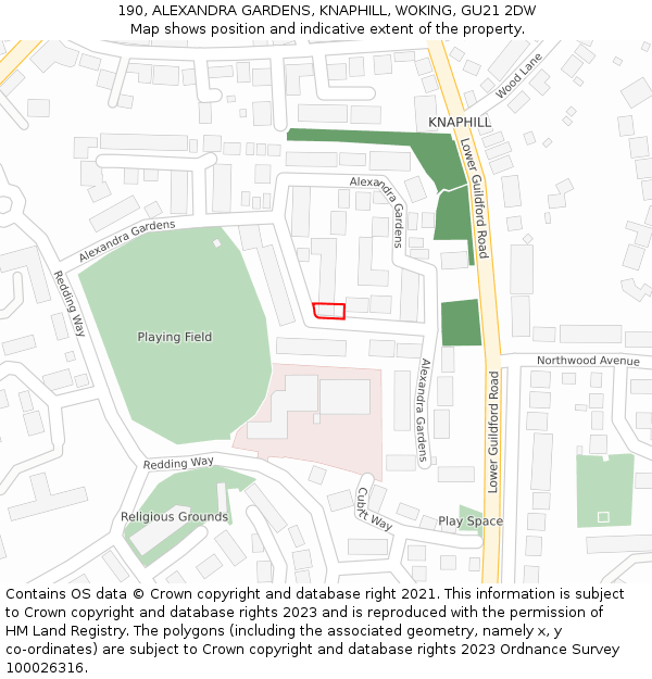 190, ALEXANDRA GARDENS, KNAPHILL, WOKING, GU21 2DW: Location map and indicative extent of plot