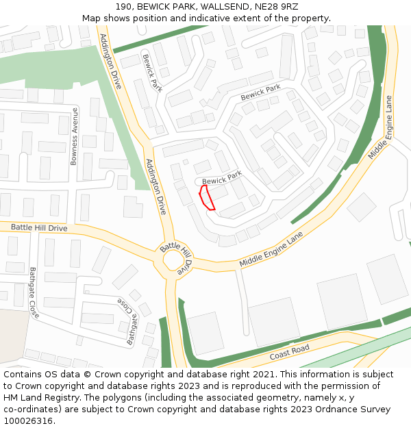 190, BEWICK PARK, WALLSEND, NE28 9RZ: Location map and indicative extent of plot