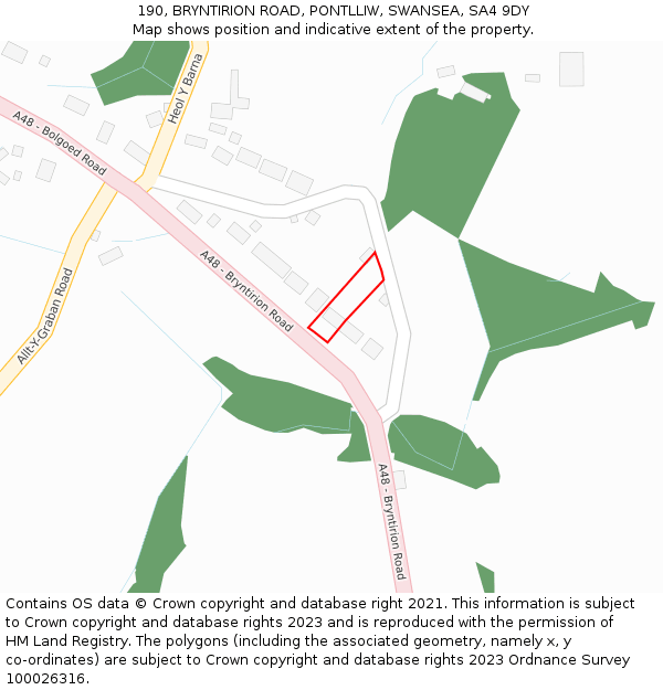 190, BRYNTIRION ROAD, PONTLLIW, SWANSEA, SA4 9DY: Location map and indicative extent of plot