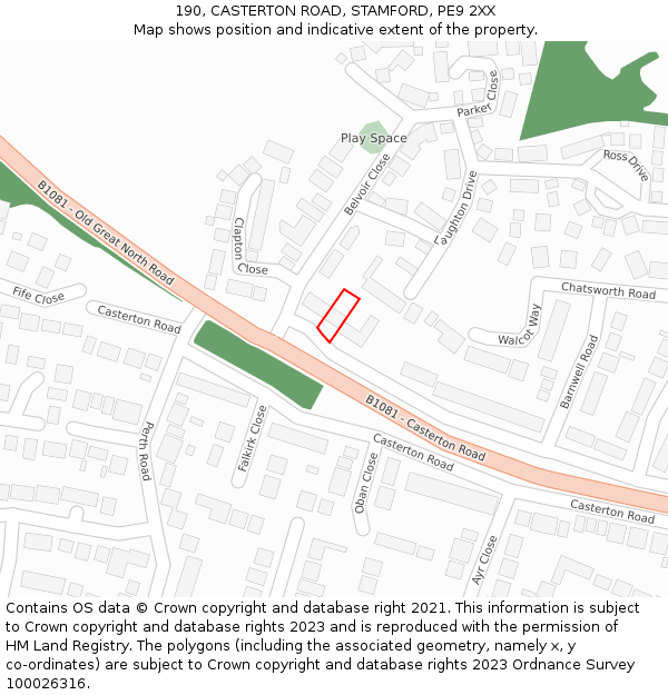 190, CASTERTON ROAD, STAMFORD, PE9 2XX: Location map and indicative extent of plot