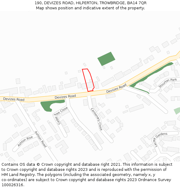 190, DEVIZES ROAD, HILPERTON, TROWBRIDGE, BA14 7QR: Location map and indicative extent of plot