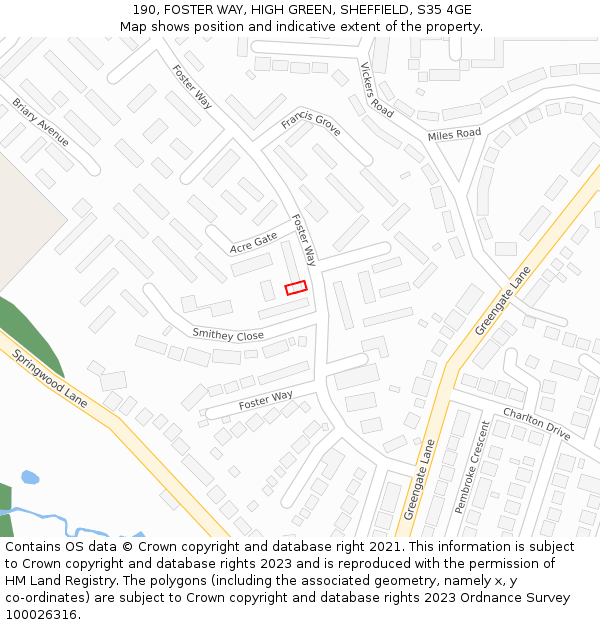 190, FOSTER WAY, HIGH GREEN, SHEFFIELD, S35 4GE: Location map and indicative extent of plot