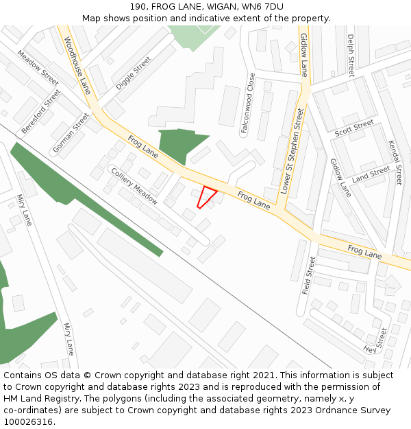 190, FROG LANE, WIGAN, WN6 7DU: Location map and indicative extent of plot