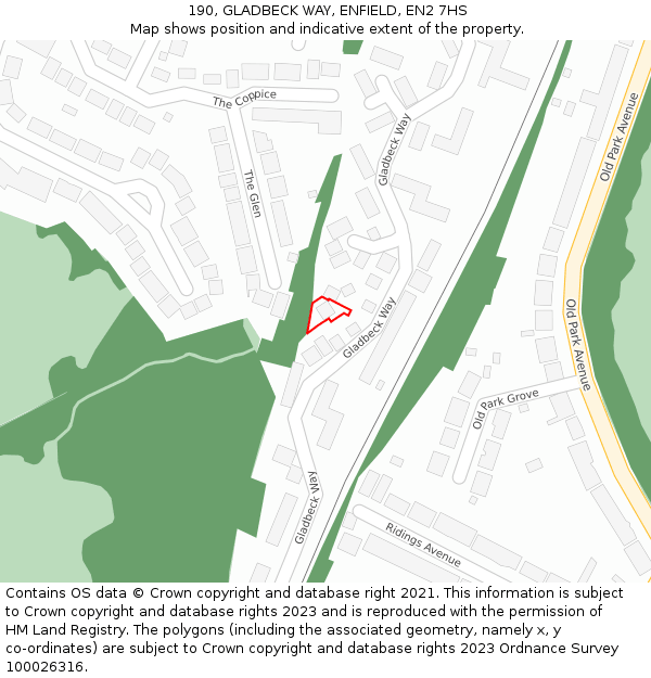 190, GLADBECK WAY, ENFIELD, EN2 7HS: Location map and indicative extent of plot