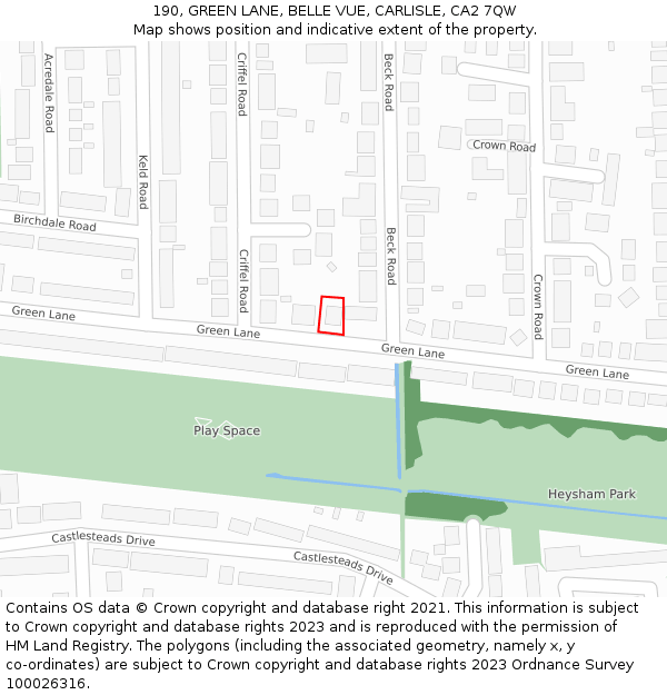 190, GREEN LANE, BELLE VUE, CARLISLE, CA2 7QW: Location map and indicative extent of plot