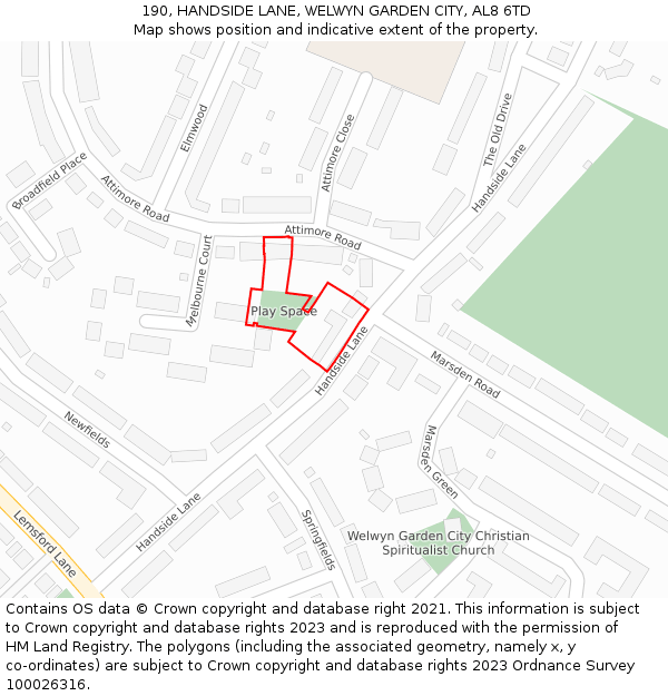190, HANDSIDE LANE, WELWYN GARDEN CITY, AL8 6TD: Location map and indicative extent of plot