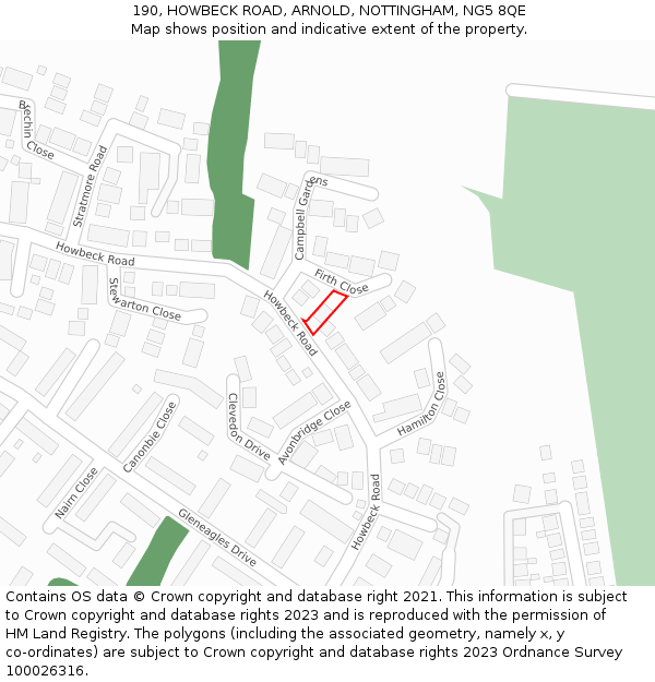 190, HOWBECK ROAD, ARNOLD, NOTTINGHAM, NG5 8QE: Location map and indicative extent of plot