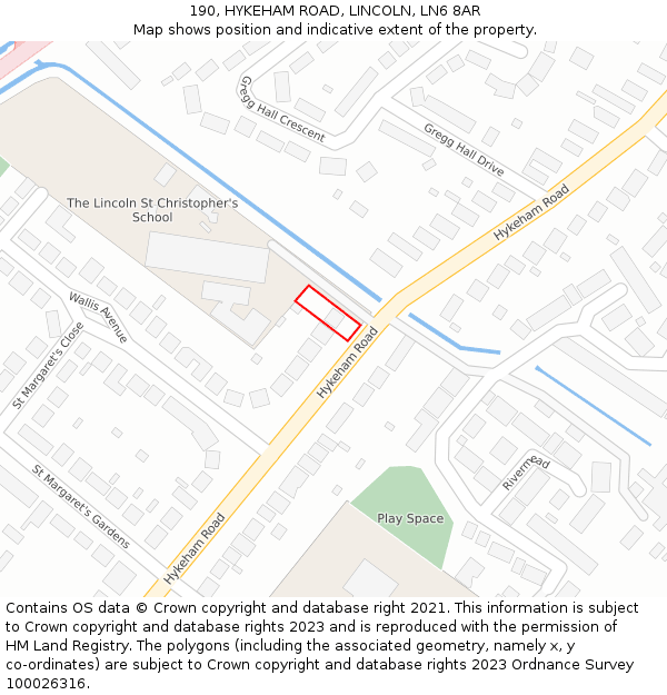 190, HYKEHAM ROAD, LINCOLN, LN6 8AR: Location map and indicative extent of plot