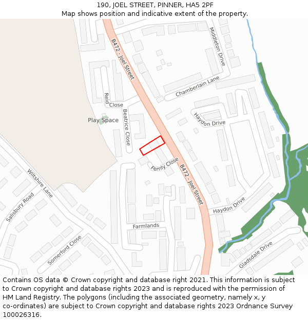 190, JOEL STREET, PINNER, HA5 2PF: Location map and indicative extent of plot