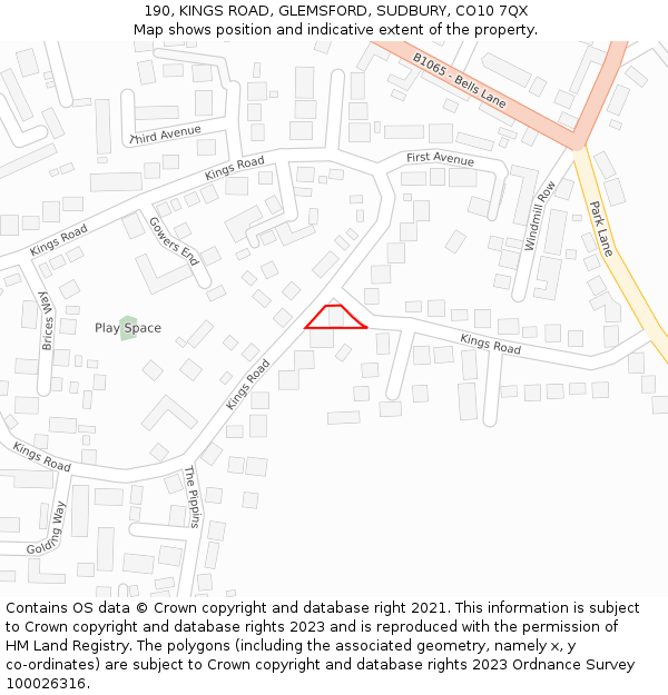 190, KINGS ROAD, GLEMSFORD, SUDBURY, CO10 7QX: Location map and indicative extent of plot