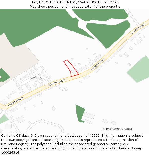 190, LINTON HEATH, LINTON, SWADLINCOTE, DE12 6PE: Location map and indicative extent of plot