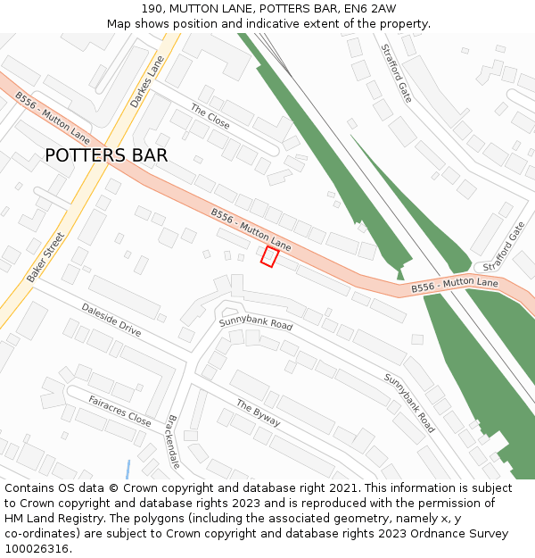 190, MUTTON LANE, POTTERS BAR, EN6 2AW: Location map and indicative extent of plot