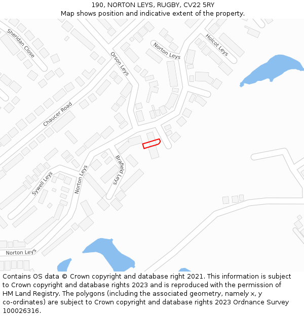 190, NORTON LEYS, RUGBY, CV22 5RY: Location map and indicative extent of plot