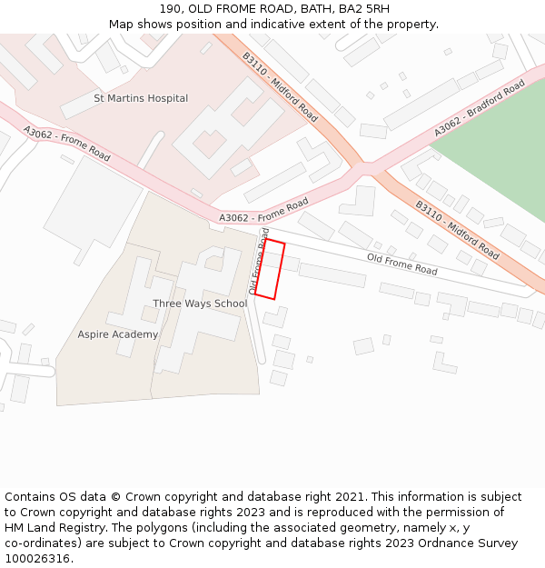 190, OLD FROME ROAD, BATH, BA2 5RH: Location map and indicative extent of plot