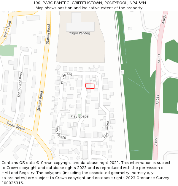 190, PARC PANTEG, GRIFFITHSTOWN, PONTYPOOL, NP4 5YN: Location map and indicative extent of plot