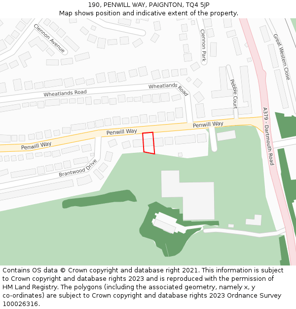 190, PENWILL WAY, PAIGNTON, TQ4 5JP: Location map and indicative extent of plot