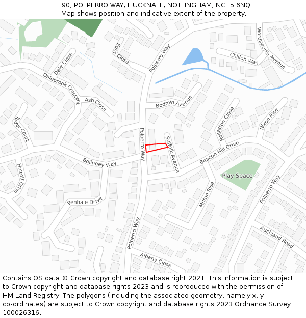 190, POLPERRO WAY, HUCKNALL, NOTTINGHAM, NG15 6NQ: Location map and indicative extent of plot
