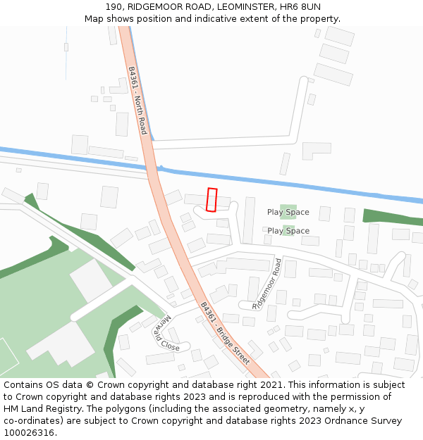 190, RIDGEMOOR ROAD, LEOMINSTER, HR6 8UN: Location map and indicative extent of plot