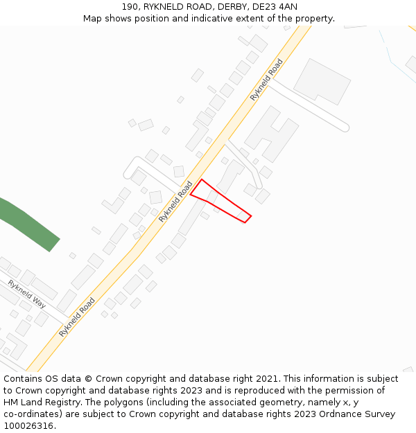 190, RYKNELD ROAD, DERBY, DE23 4AN: Location map and indicative extent of plot