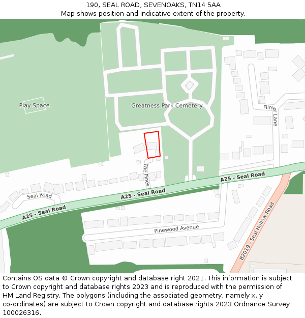 190, SEAL ROAD, SEVENOAKS, TN14 5AA: Location map and indicative extent of plot