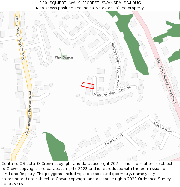 190, SQUIRREL WALK, FFOREST, SWANSEA, SA4 0UG: Location map and indicative extent of plot