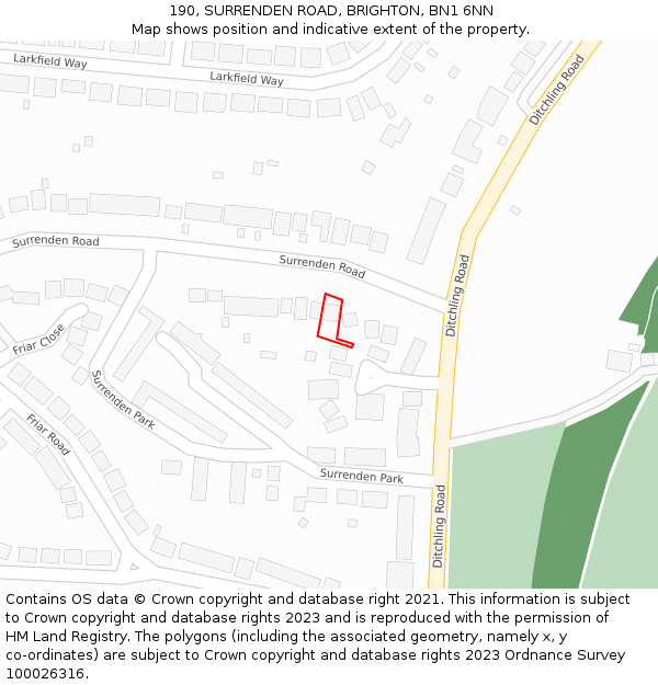 190, SURRENDEN ROAD, BRIGHTON, BN1 6NN: Location map and indicative extent of plot