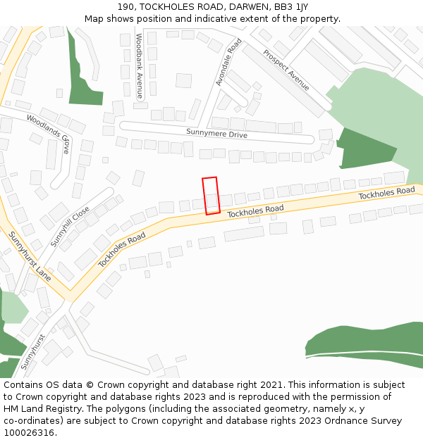 190, TOCKHOLES ROAD, DARWEN, BB3 1JY: Location map and indicative extent of plot