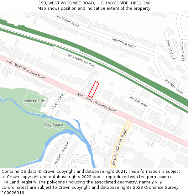 190, WEST WYCOMBE ROAD, HIGH WYCOMBE, HP12 3AP: Location map and indicative extent of plot