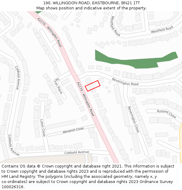 190, WILLINGDON ROAD, EASTBOURNE, BN21 1TT: Location map and indicative extent of plot