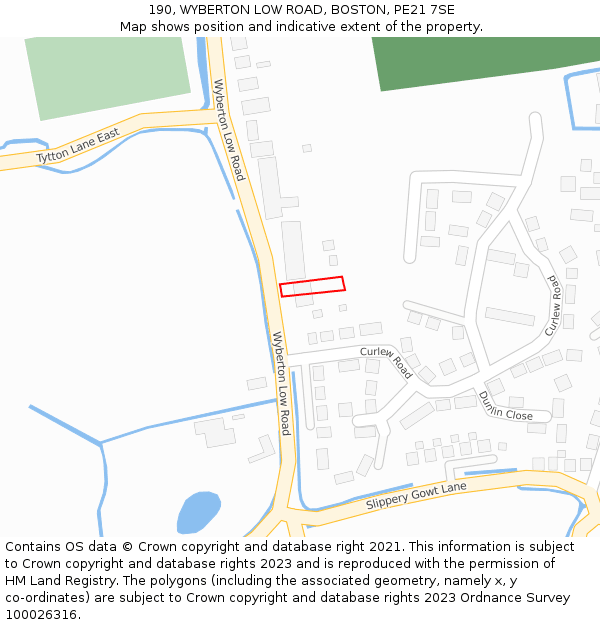 190, WYBERTON LOW ROAD, BOSTON, PE21 7SE: Location map and indicative extent of plot