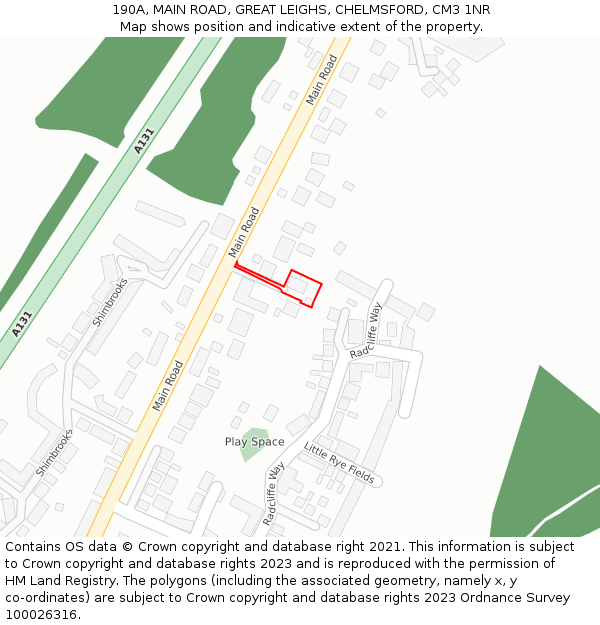 190A, MAIN ROAD, GREAT LEIGHS, CHELMSFORD, CM3 1NR: Location map and indicative extent of plot